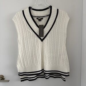 NWT - French Connection - Women's Cable Knit Sweater Vest - White and Navy